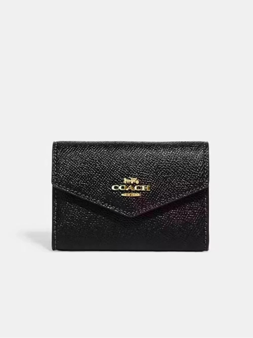 COACH Small Black Envelope Bi-Fold Leather Wallet with Gold Hardware